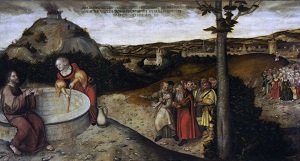 Христос и самаритянка у колодца (фрагмент). Лукас Кранах Старший. Ок. 1552-88